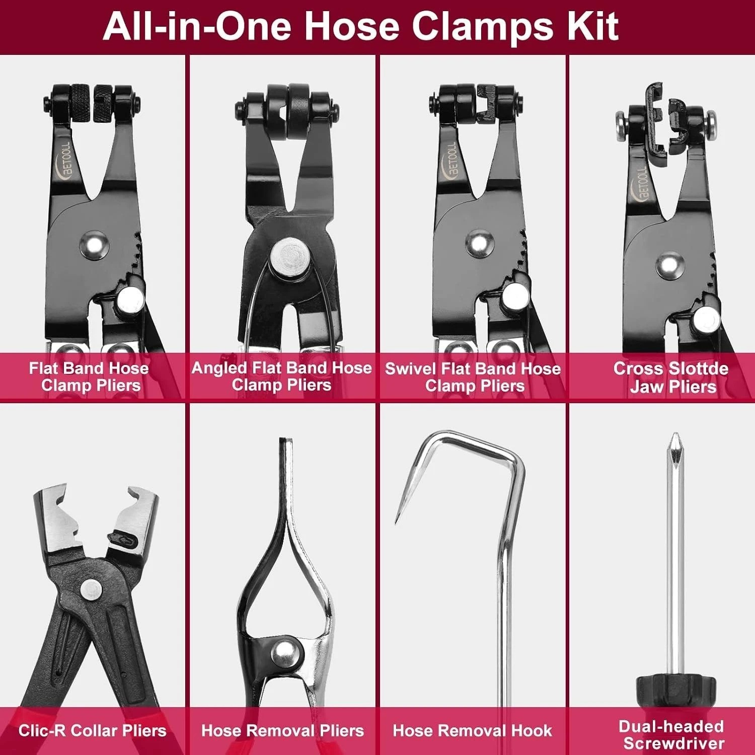 Versatile 9pc Hose Clamp Pliers Set for Efficient Automotive Maintenance