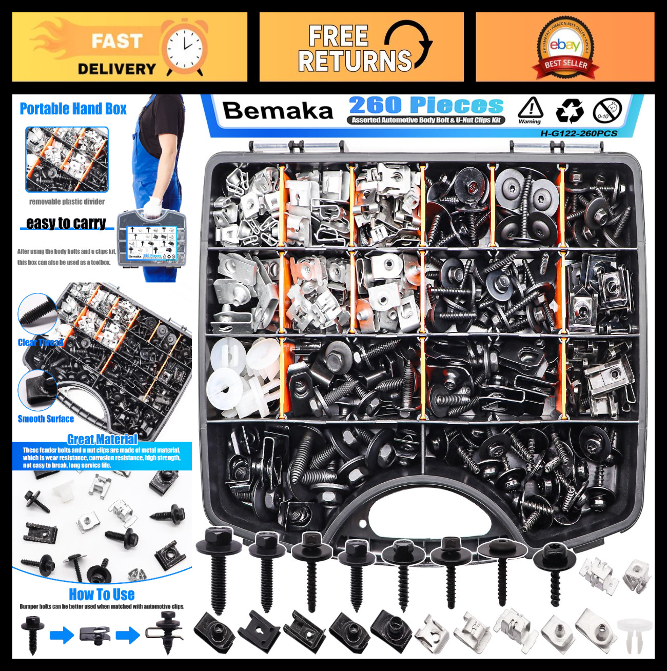 260Pcs Automotive Body Clips & Fasteners Kit, 21 Sizes Fender & Bumper Bolts