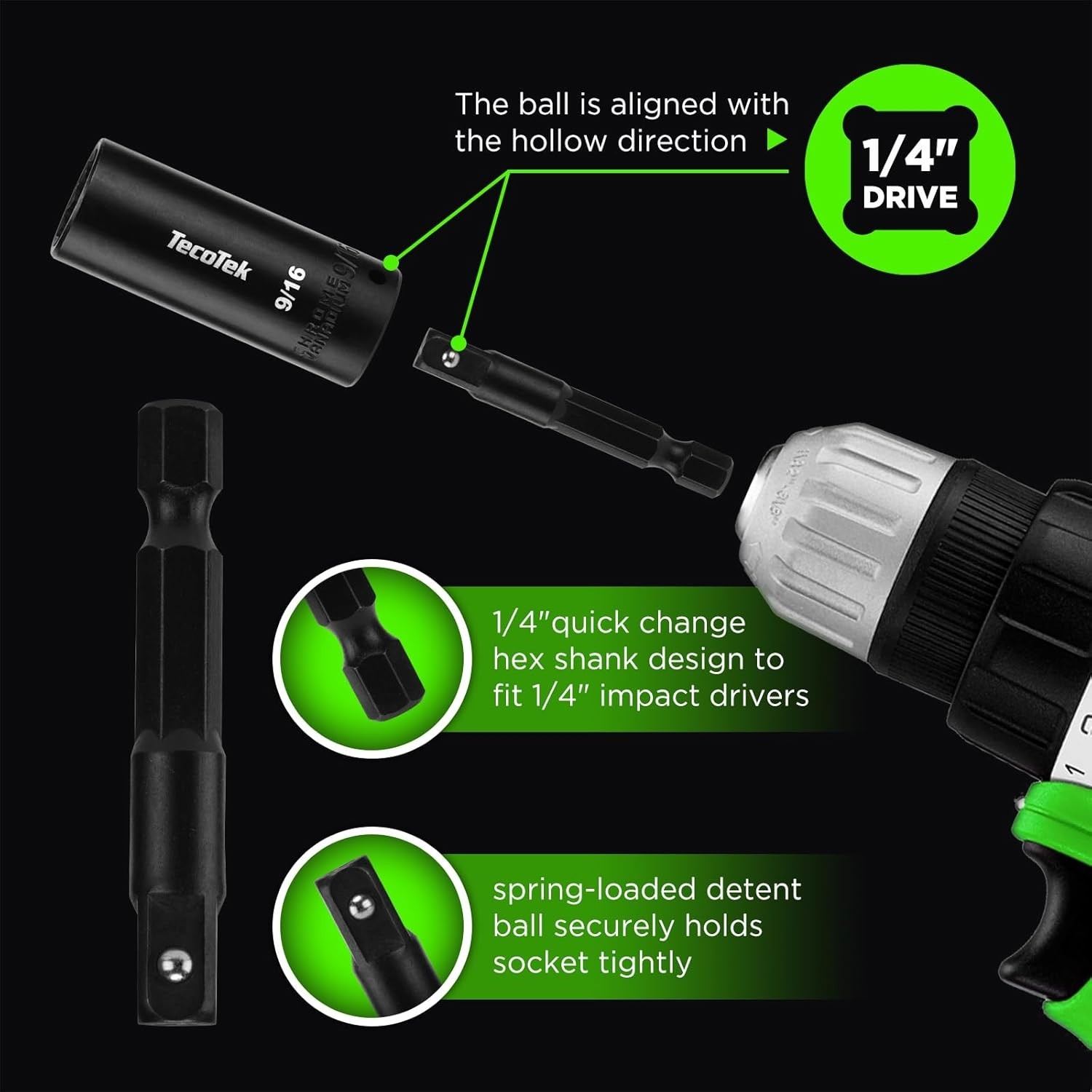 23-Piece Chrome Vanadium Impact Socket Set, 1/4-Inch Drive with Drill Adapter