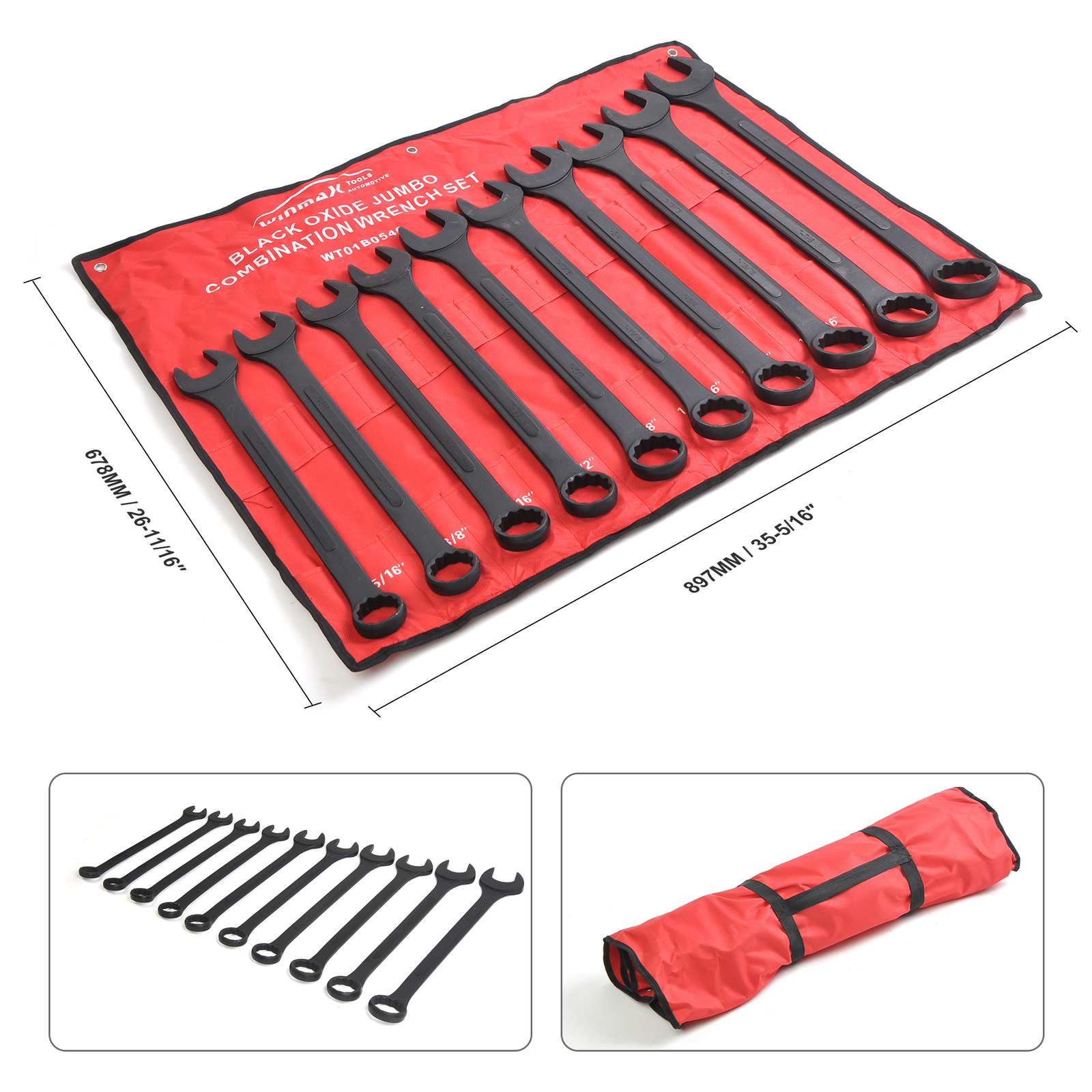 10 PC SAE Black-Oxide Jumbo Combo Wrench Set Heat-treated Steel | 1-5/16″ – 2″