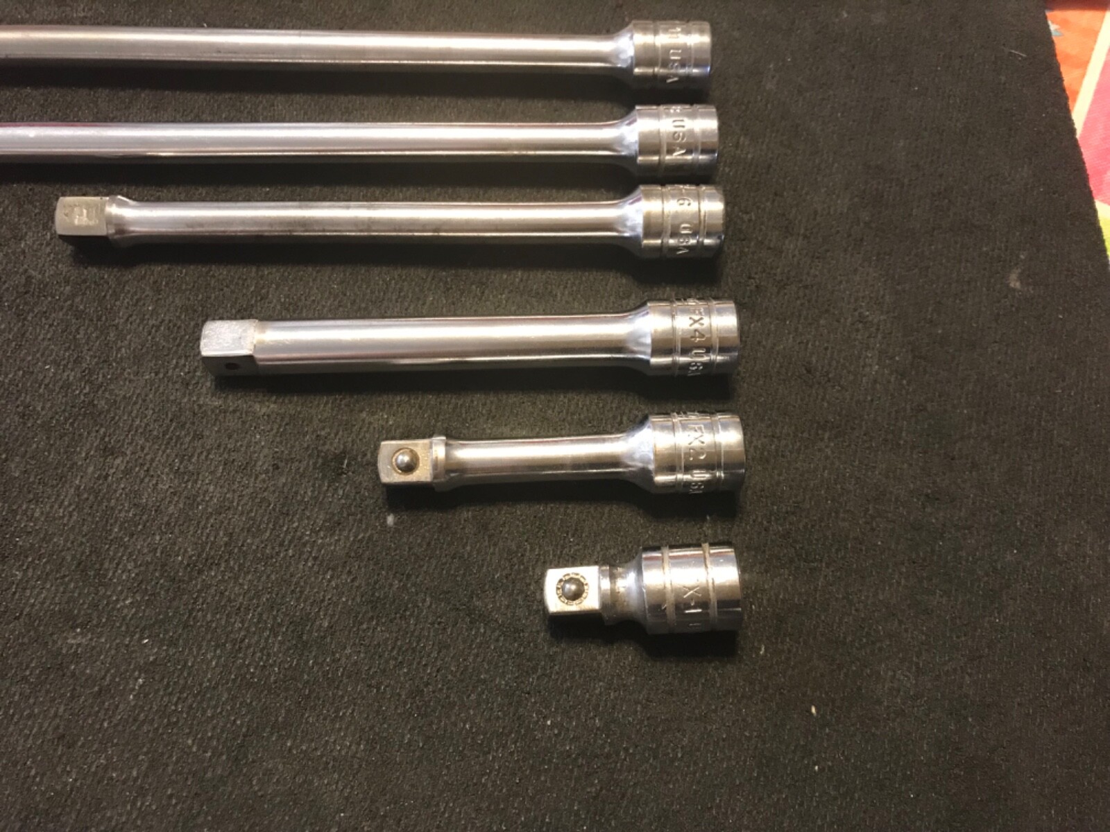 6 Piece Snap On Tools 3/8” Drive Extension Set 1-1/2”, 3”, 4-1/2”, 6”, 8”, 12”
