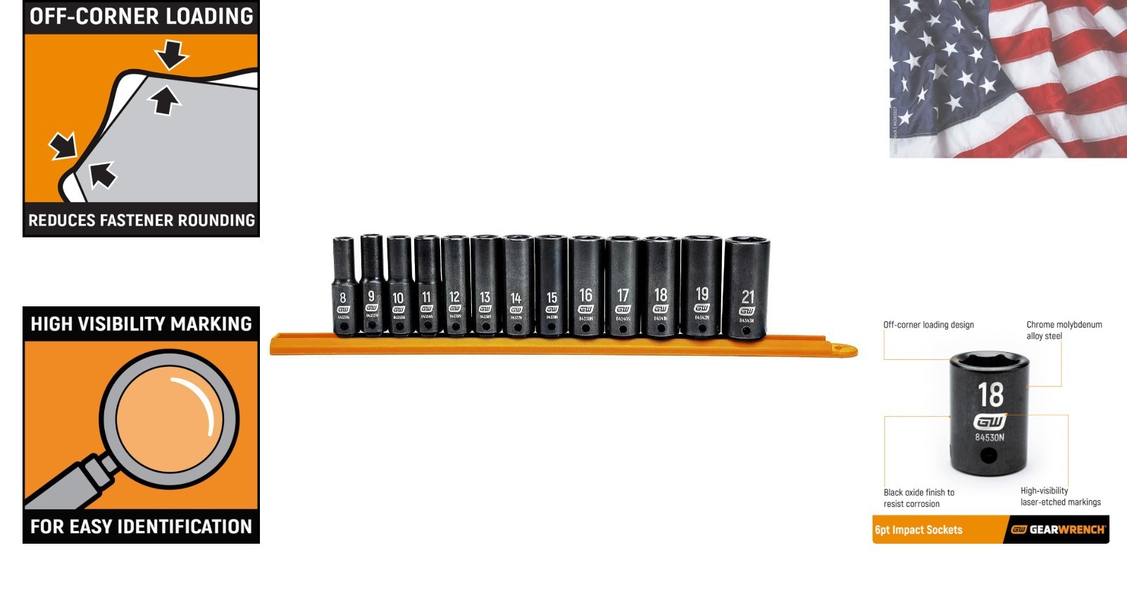 13 Pc. 3/8″ Drive 6 Pt. Deep Impact Socket Set, Metric – 84914N