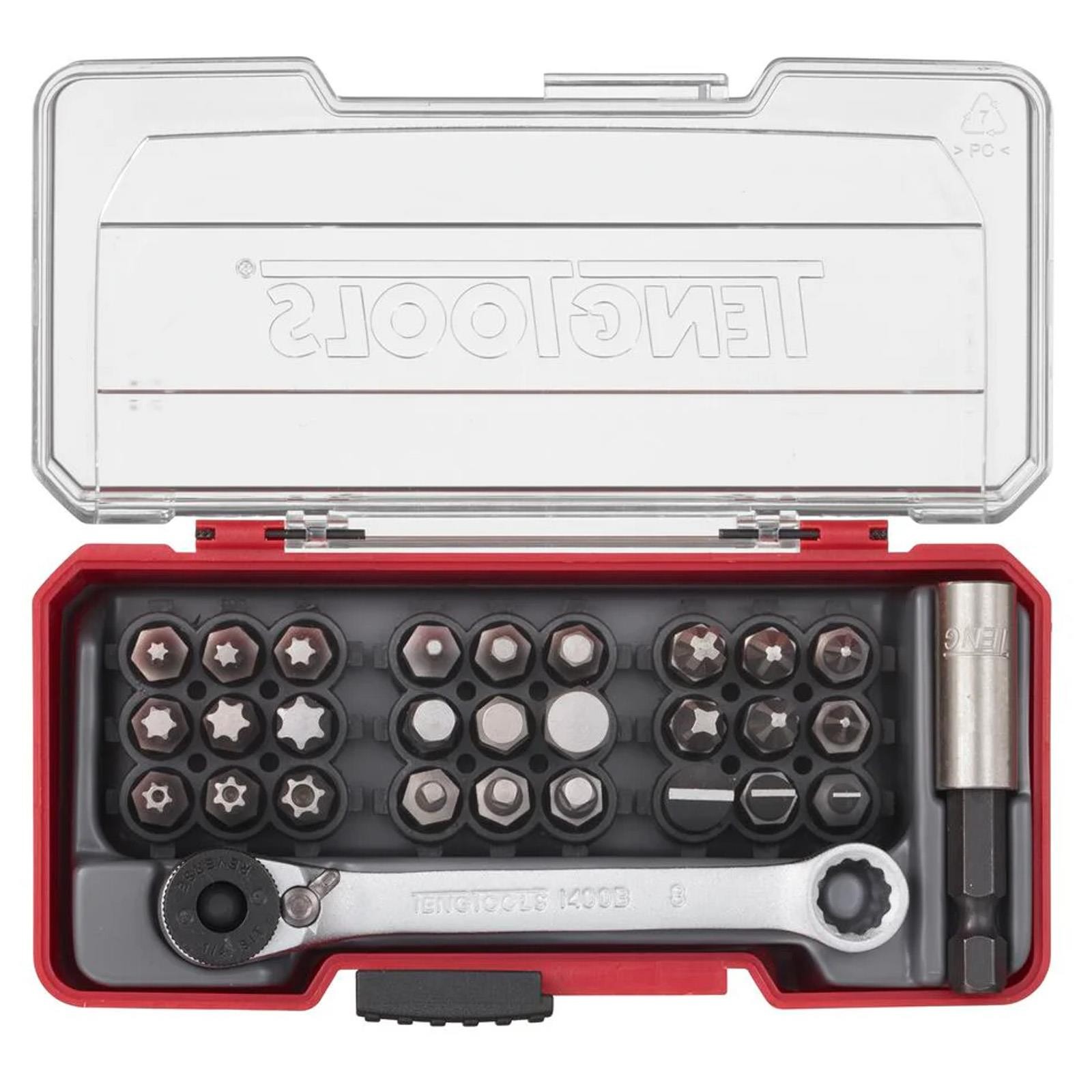 Teng Tools Mixed Screwdriver Bit Set with Ratchet and Belt Clip 29 Pieces TJ1429