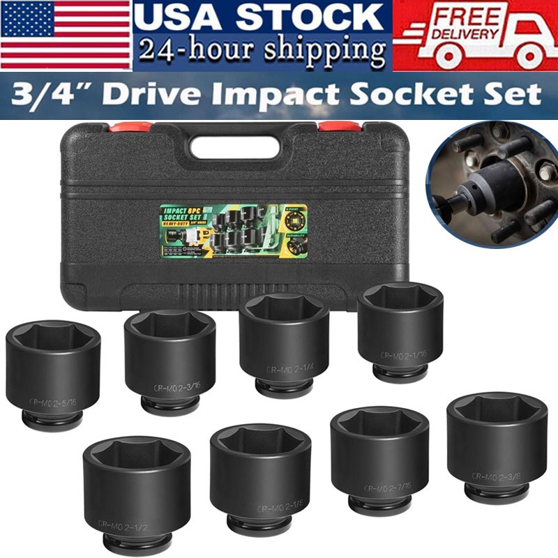 8pcs 3/4″ Drive Jumbo Deep Large Impact Socket Set 6 Point SAE 2-1/16″ to 2-1/2″