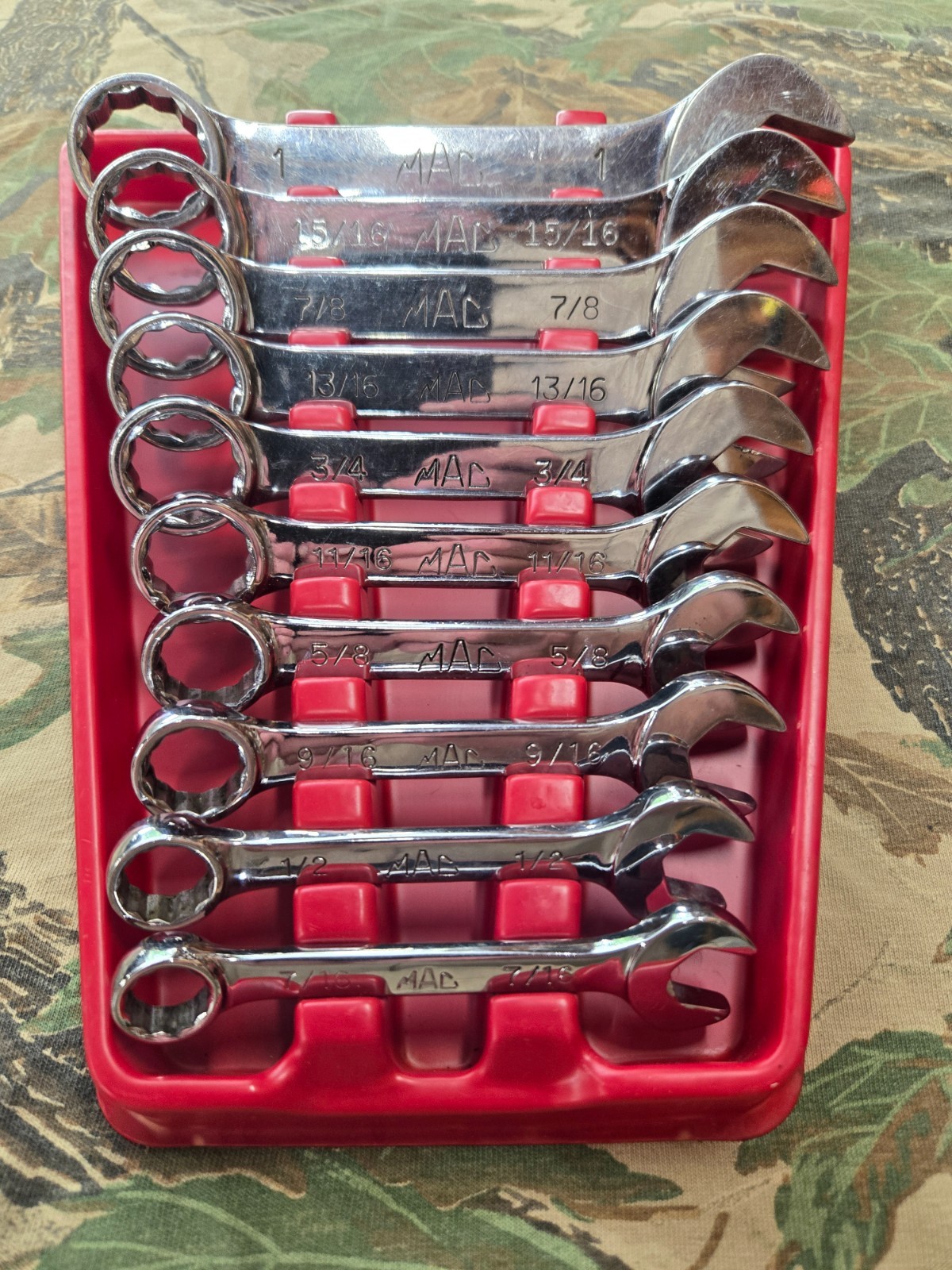 Vintage Mac Tools 10 pc. SAE shorty/stubby wrench set in plastic tray