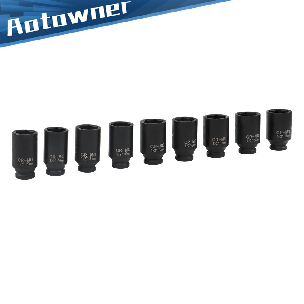9PCS 1/2″ Drive Deep Impact Socket Set – Metric Axle Hub Nut Sockets 29-38mm