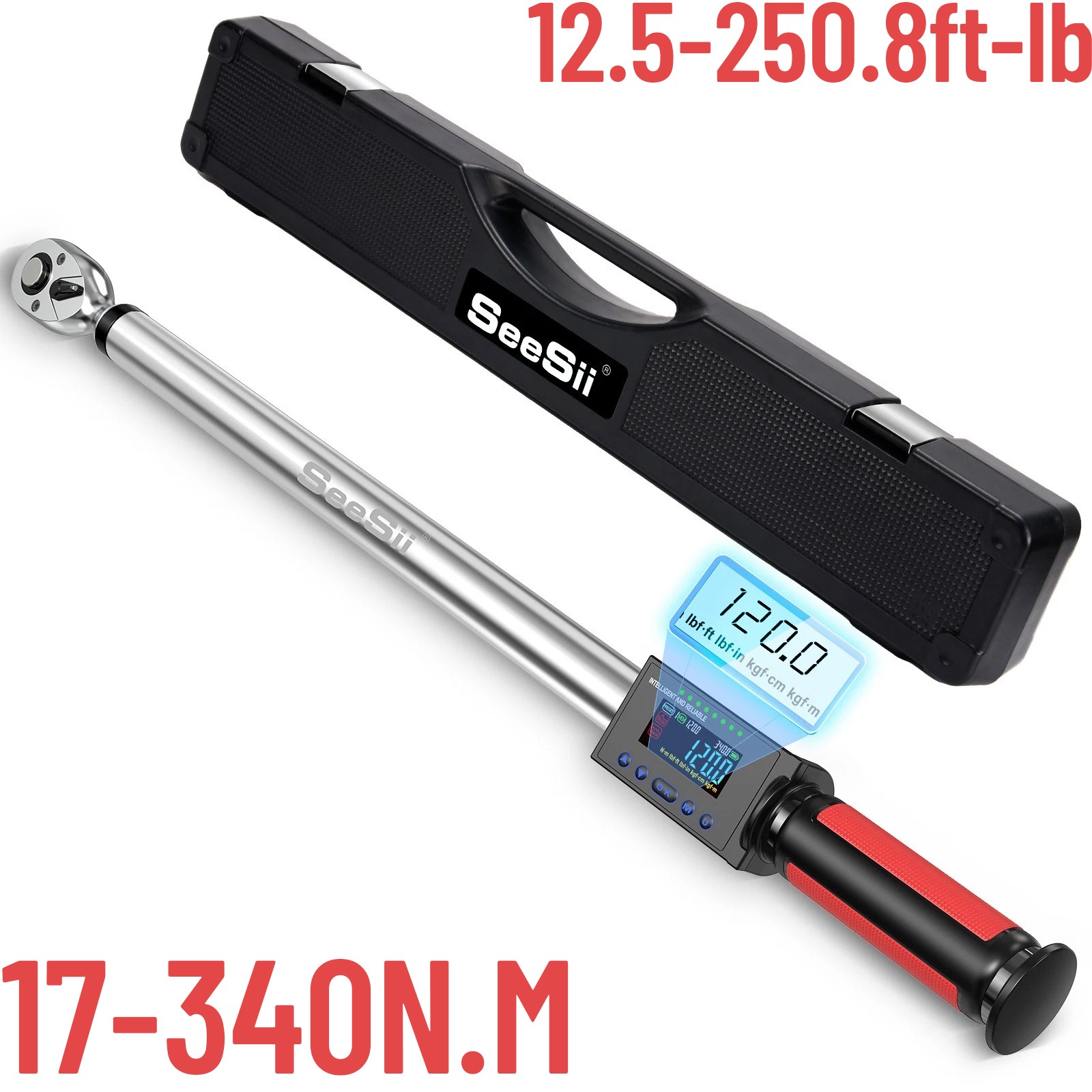 Seesii Electric Digital Torque Wrench 1/2″ (12.5-250.8ft-lbs/17-340N.m) Buzzer