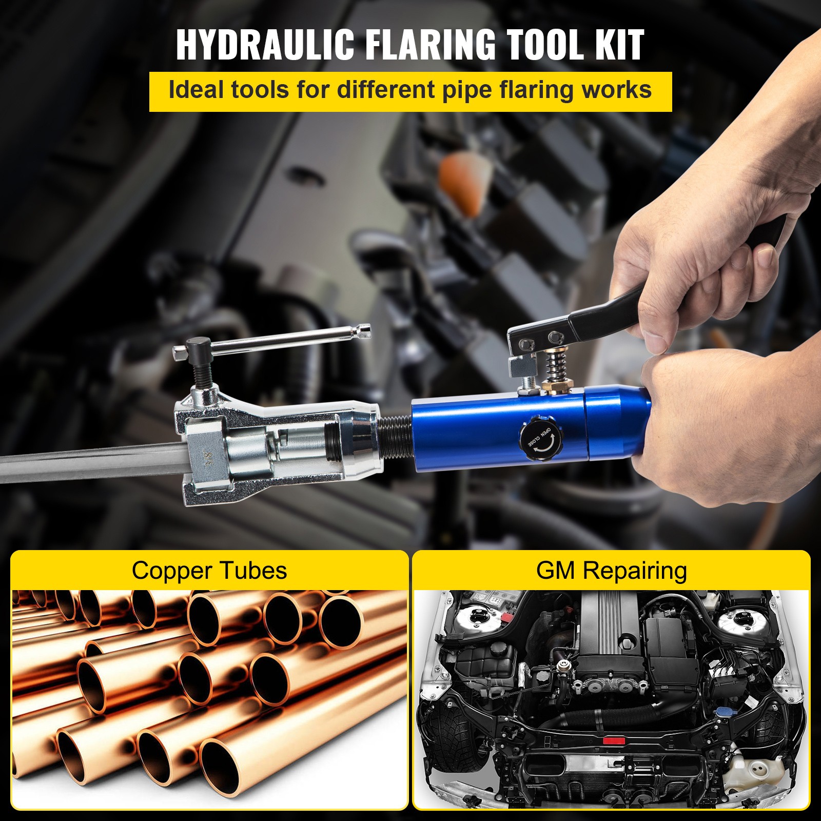 Uimoso Hydraulic Flaring Tool Kit for 45° Double Flares, 3/16″ to 1/2″ Tubes