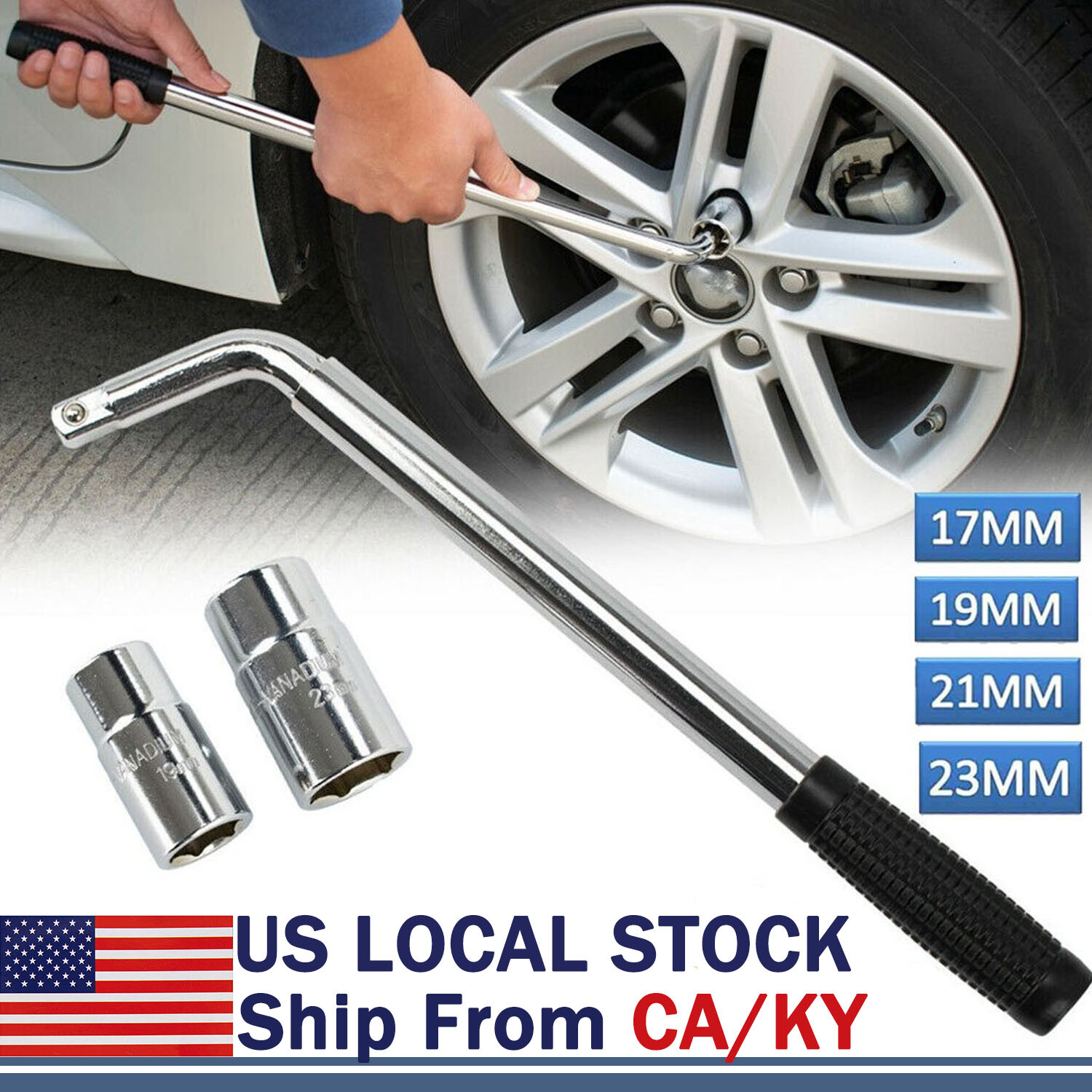 17 19 21 23mm Lug Wheel Brace Wrench Tyre Spanner Sockets Nut Removal Repair