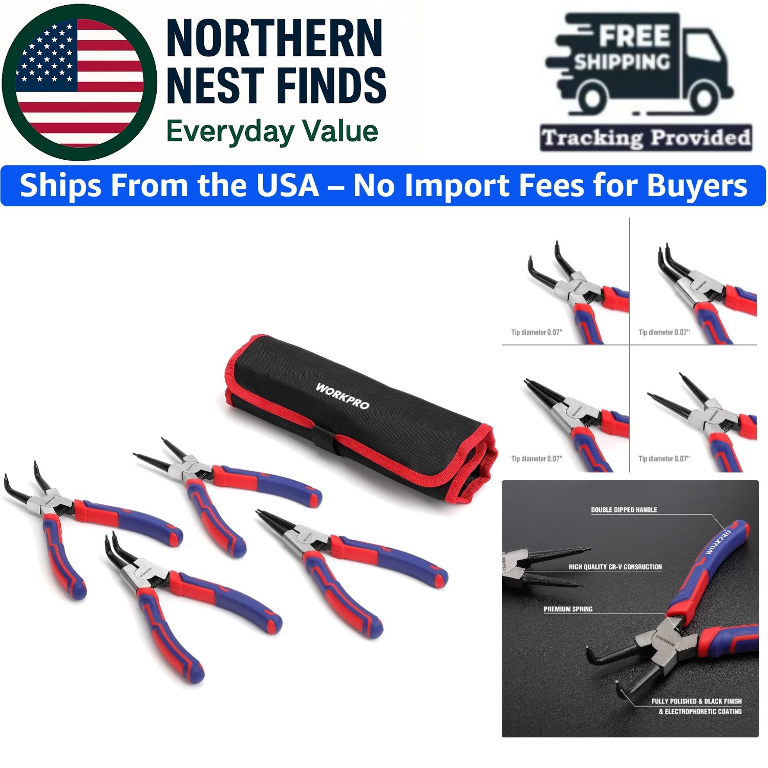 Professional 4-Piece Snap Ring Pliers Set – For Efficient Retaining Ring Work