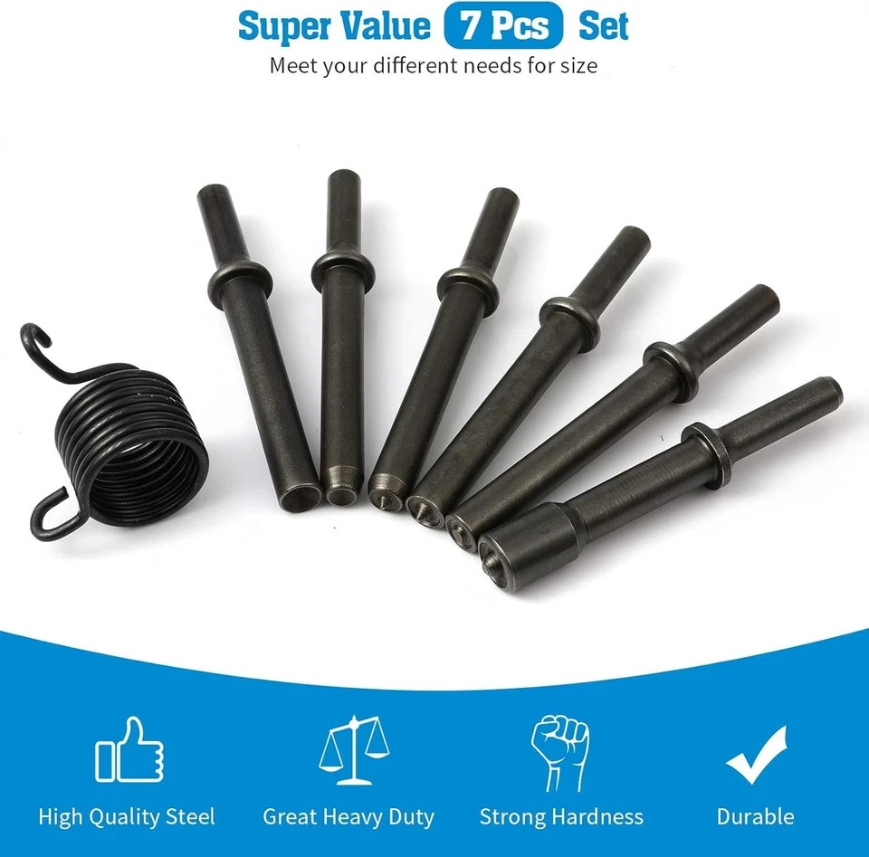 7 Pcs Great Heavy Duty Smoothing Pneumatic Air Rivet Hammer Tools Kit Black