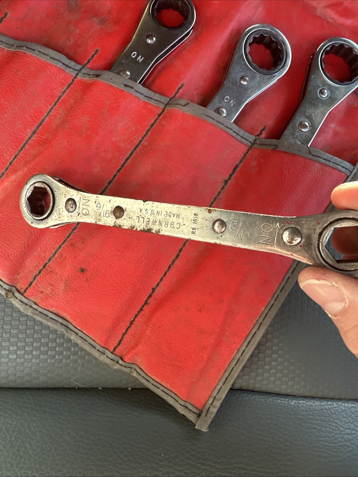Snap-on 8pc Ratcheting Wrench Set 6/12pt SAE USA 1/4″-15/16″ w/C-62B Pouch🔧
