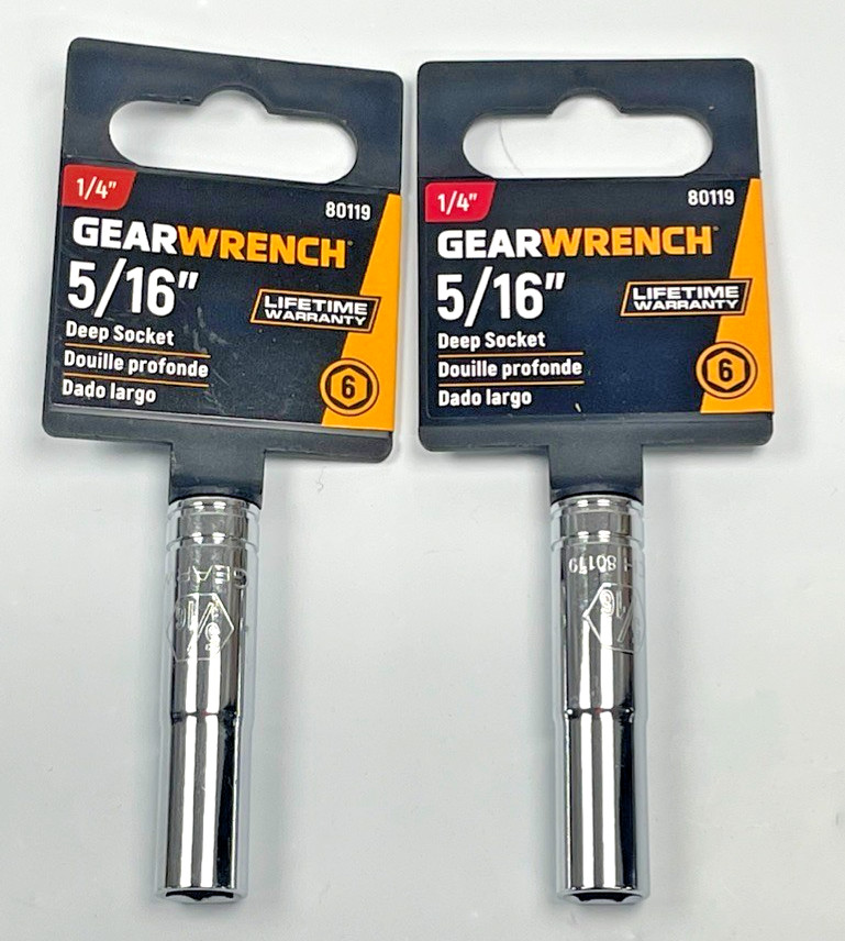 5/16″ GearWrench 1/4″ Drive, Deep Well Polished Socket 6 point, # 80119 ; 2 pack