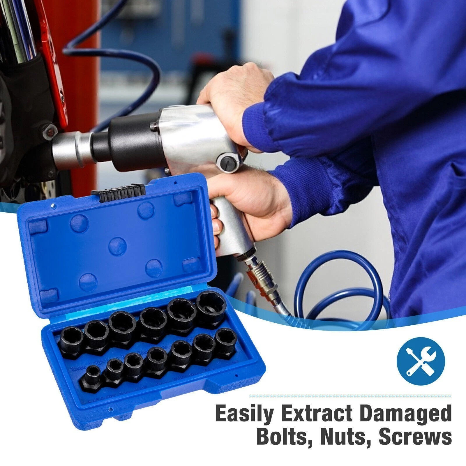Impact Bolt Extractor Set Nut Remover Stripped Extraction Socket Tools 13pcs