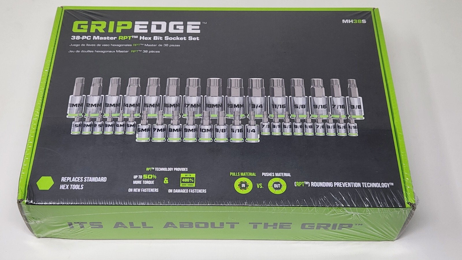 Gripedge 38 Pc Master RPT Hex Bit Allen Socket Set Metric & SAE MH38S Sealed New