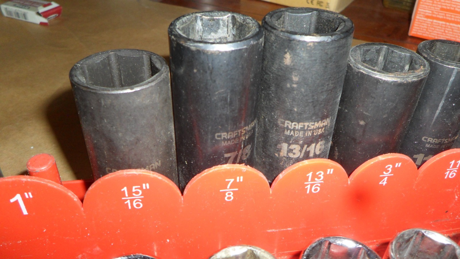 Lot of 21 Craftsman SAE 1/2 inch Drive Shallow & Deep Impact Sockets W/ Tray