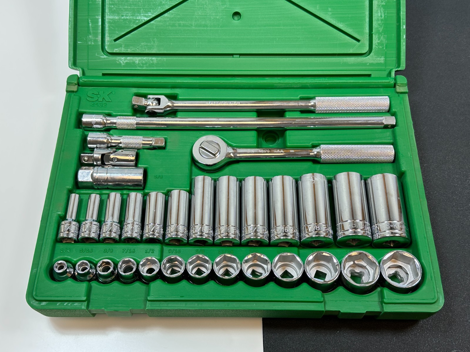 🇺🇸NEW SK Tools USA 4532 32pc 3/8” Drive SAE Deep Shallow Socket Ratchet Set