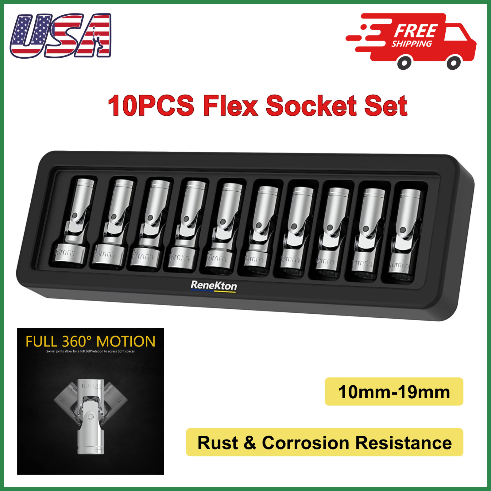 3/8 Inch Drive Universal Joint Socket Set Swivel Socket Metric Flex Socket Set