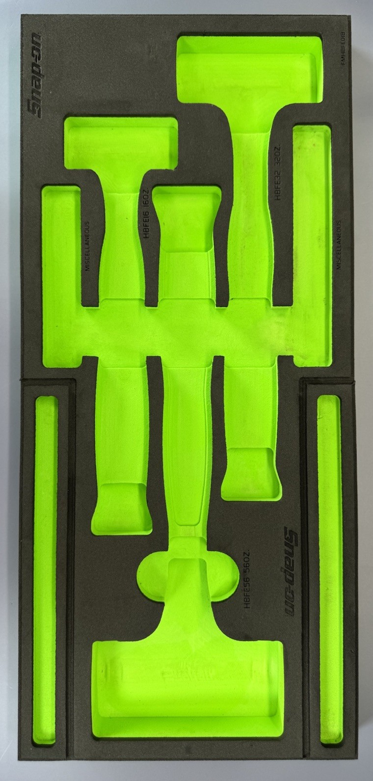 Snap-on HBFE6FG 16 20 24 32 48 56 oz 6-pc Green Dead Blow Hammer Foam Set
