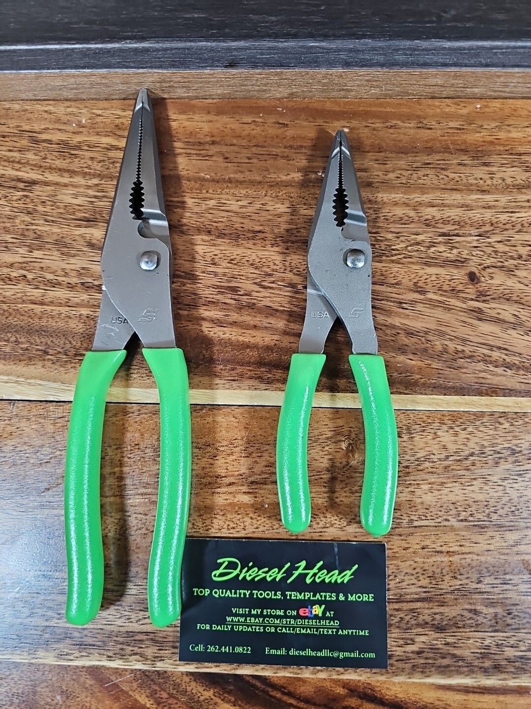 NEW Snap On LN47ACF & LN46ACF Needle Nose/Slip-Joint Combination GREEN Plier Set