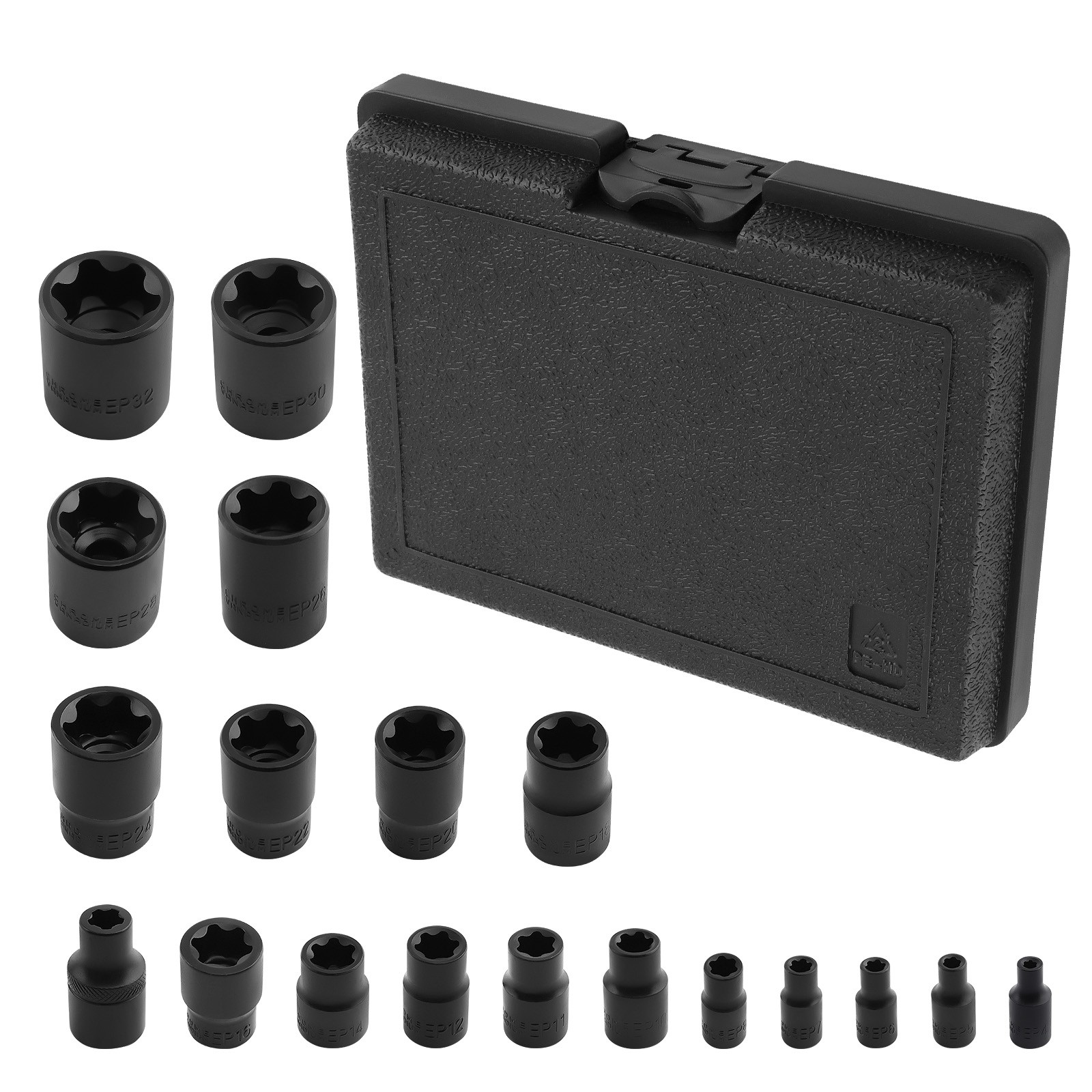 19pcs External Plus Socket Set 6 Point EP Socket 3/8» drive EP10 EP11 EP12 EP14