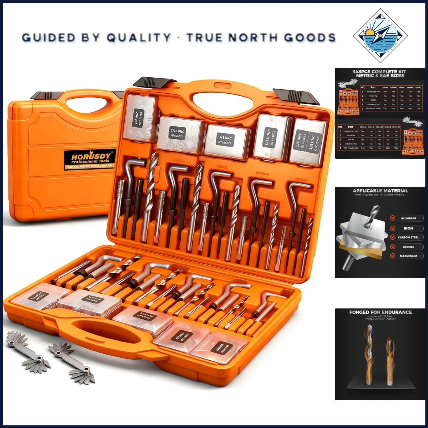 348-Piece Thread Repair Kit with HSS Drill Bits and Tools for Metal Restoration