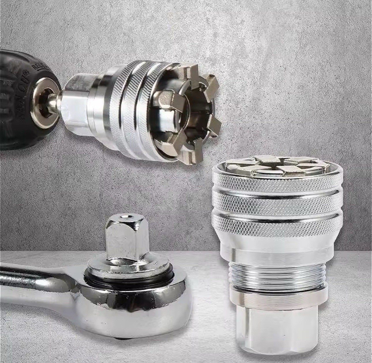 Universal Socket Adapter Set 10-19mm Magic Grip + 3/8” Drill Bit CR-V Steel