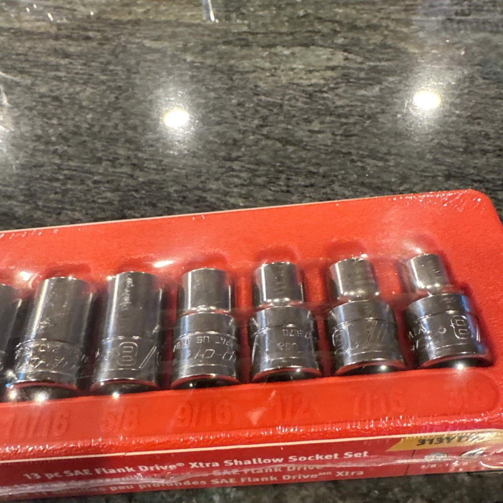 Snap On 313ytwy 13 pc 1/2” drive 6 point sae xtra shallow socket set 3/8”-1-1/8”