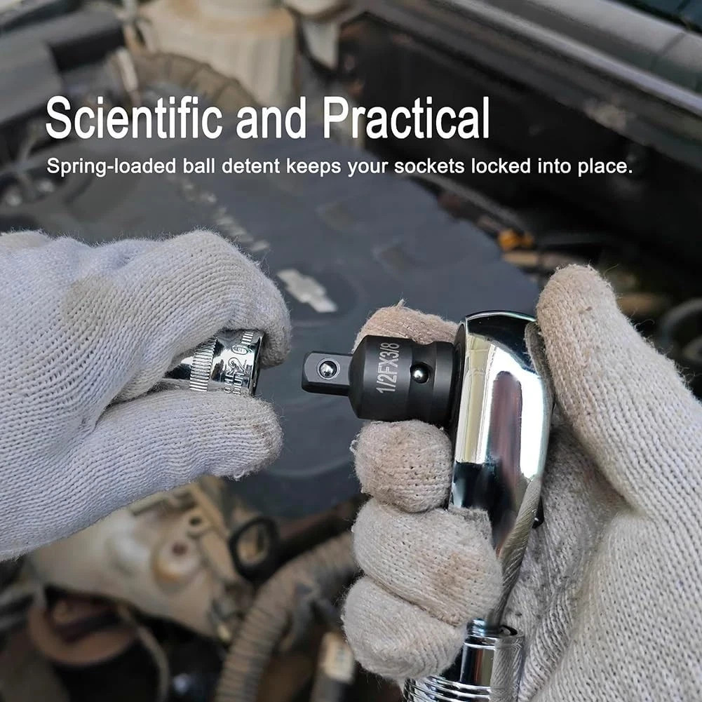 6 Piece impact Socket Adapter and Reducer Set, 1/4″, 3/8″, heavy-Black, Black