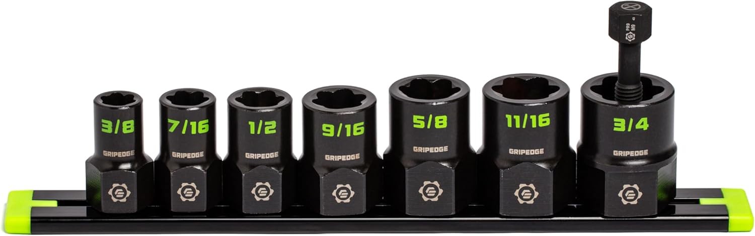 GRIPEDGE Tools | 7-PC – 3/8» Drive SAE RPT Socket Extractor Set | One Size