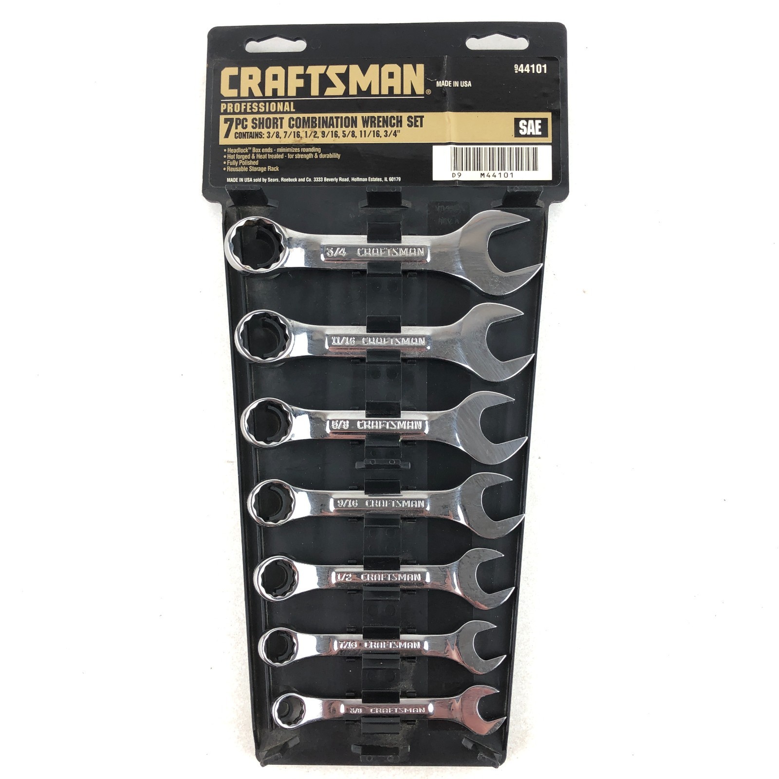 Craftsman Professional 7 Pc Short Combination Wrench Set SAE Stubby USA VV 44101