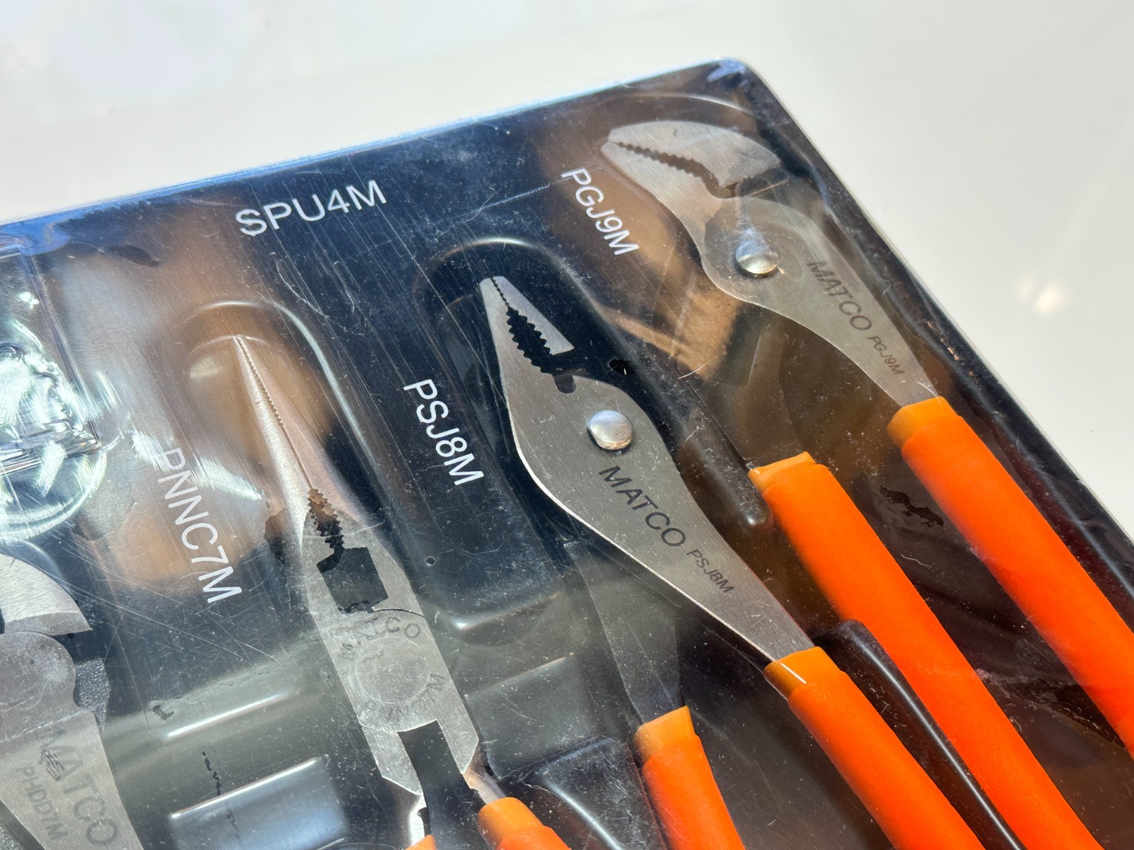 NEW Matco Tools SPU4M 4pc Universal ORANGE GRIP Pliers Set w/ Tray, Sealed NOS