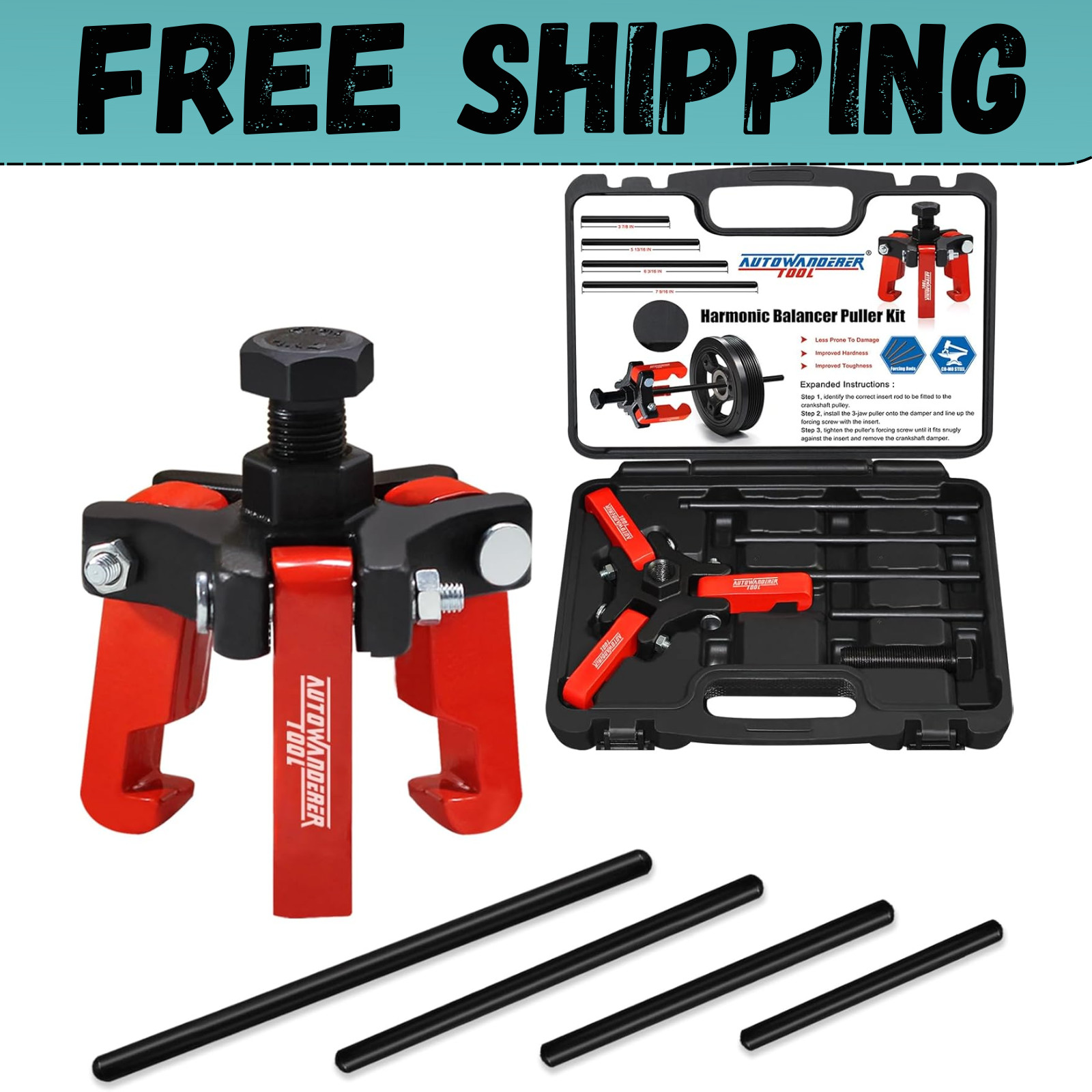 Harmonic Balancer Puller Crank Pulley Removal Kit Engine Motor Rod Auto LS GM US