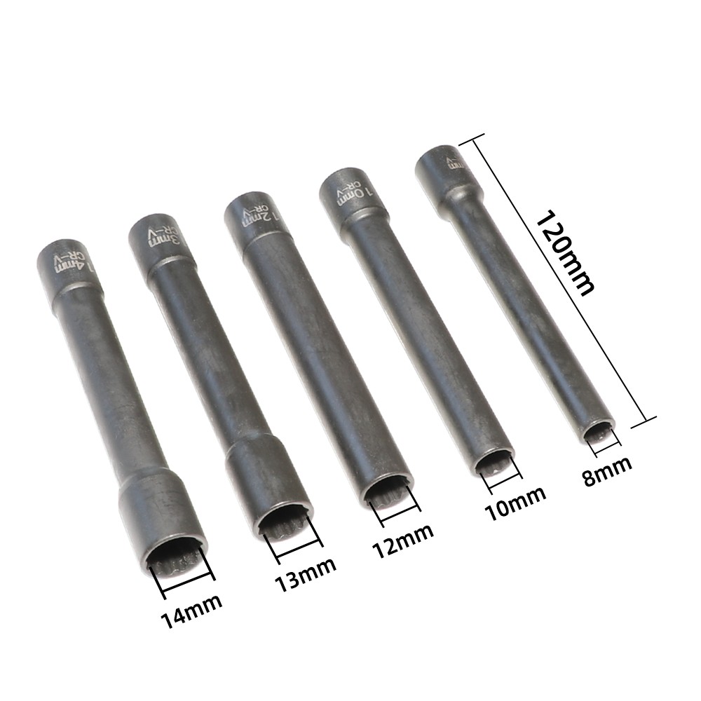 5pcs 3/8» Drive 12 Point Extra Deep Socket Set 8-14mm For BMW Mercedes Benz