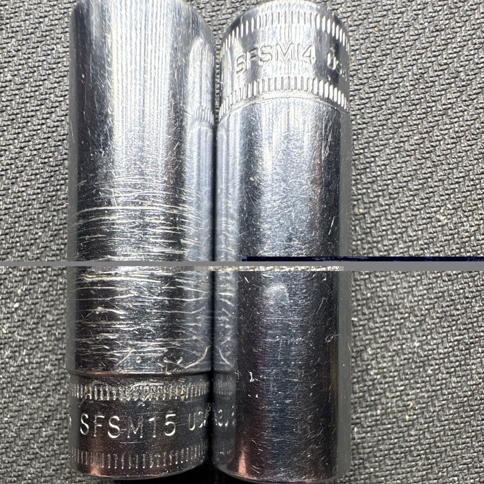 Vintage Snap-on USA 3/8″ Drive Metric Deep Socket Lot 14MM, 15MM, 8 Pt, 2 Pcs.