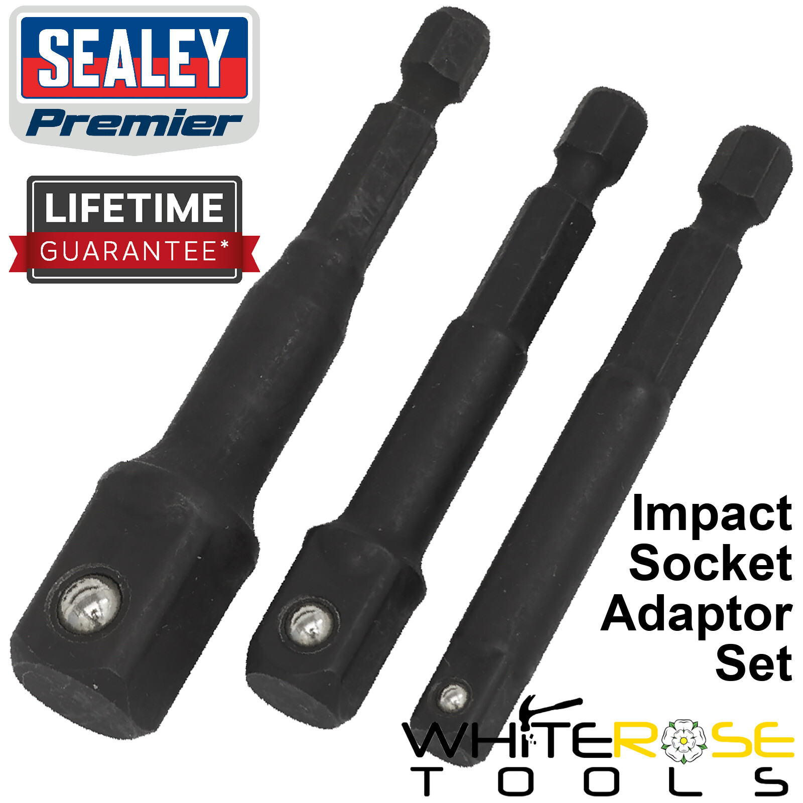 Sealey Impact Driver Socket Adaptor Set 3pc Premier 1/4″ 3/8″ 1/2″ Drive Hex