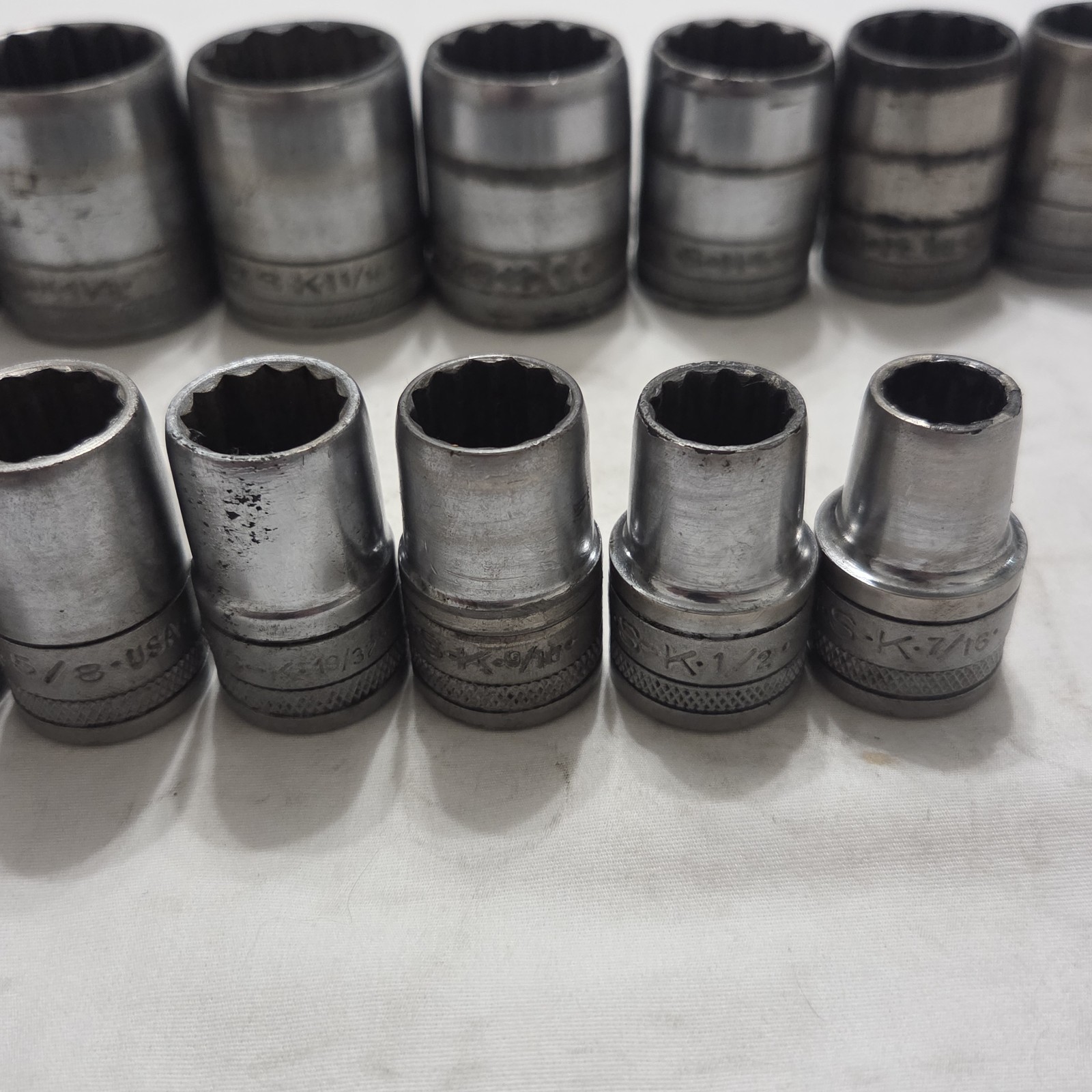 Vintage SK Tools 14pc 7/16″ – 1-3/16″ 12pt SAE Socket Set 1/2″ Drive Made In USA