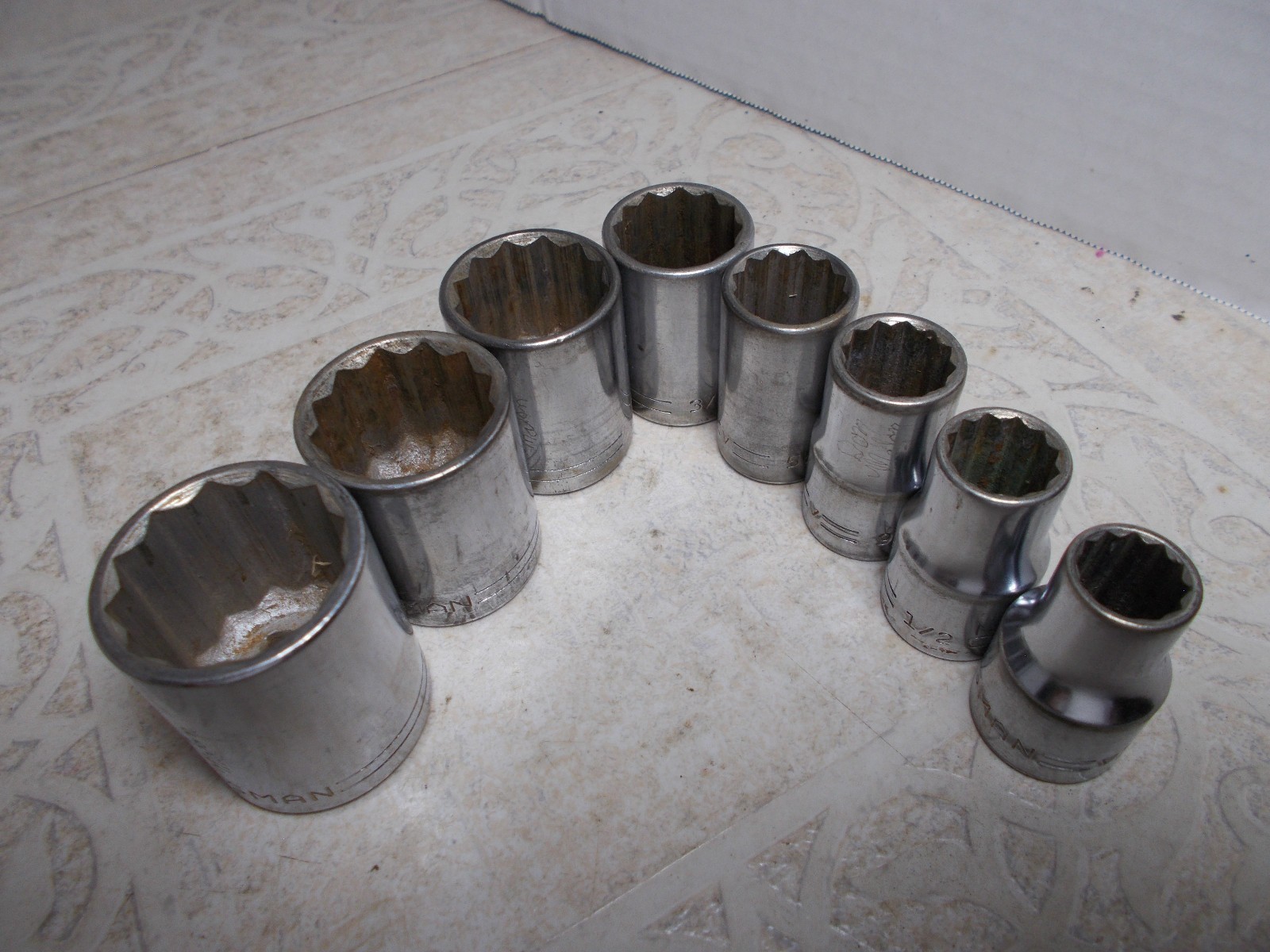 VTG. Craftsman USA 1/2″ Drive 12 Point Socket Set 8pc SAE 1″ to 7/16″ USA (J-1)
