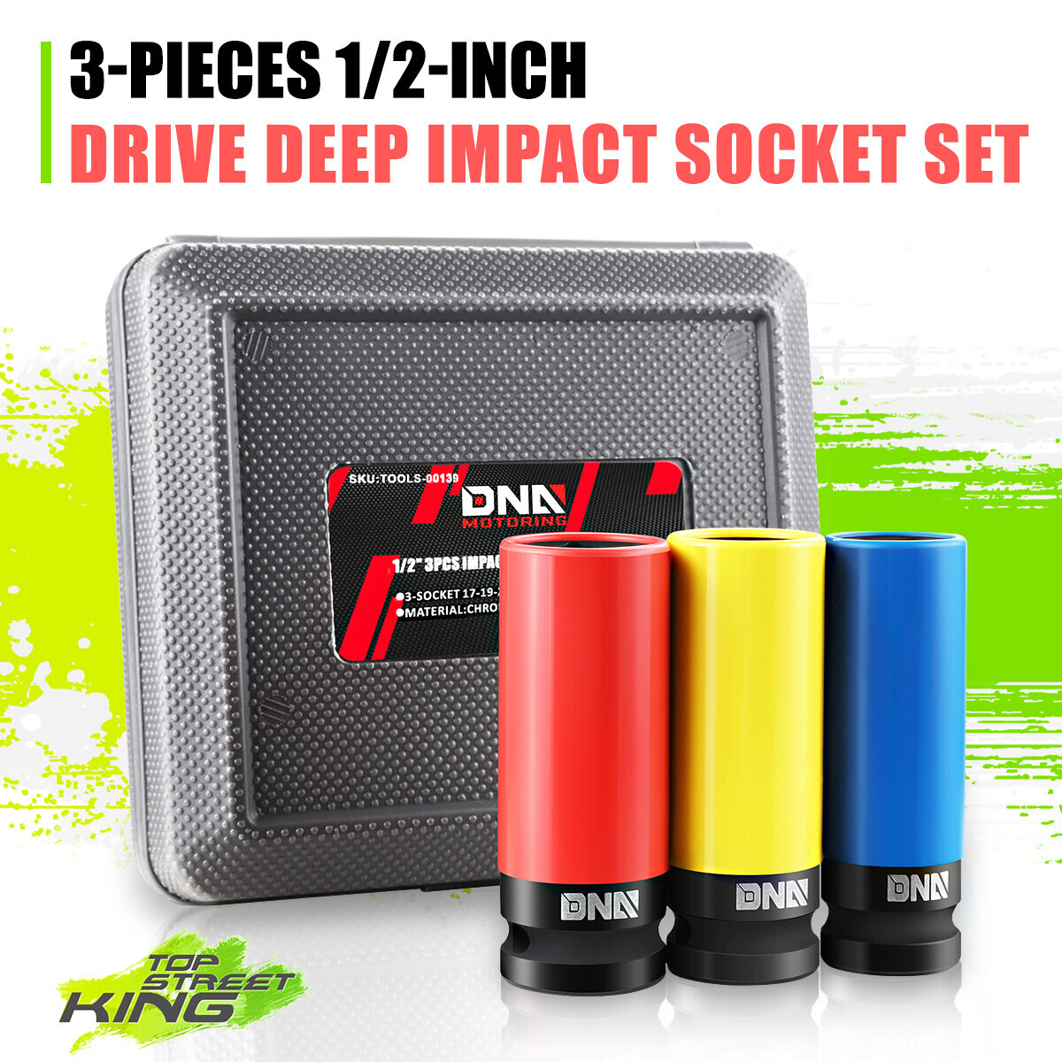 3Pcs 1/2-Inch 17/19/21mm Drive Wheel Protector Impact Lug Nut Bolt Socket Set
