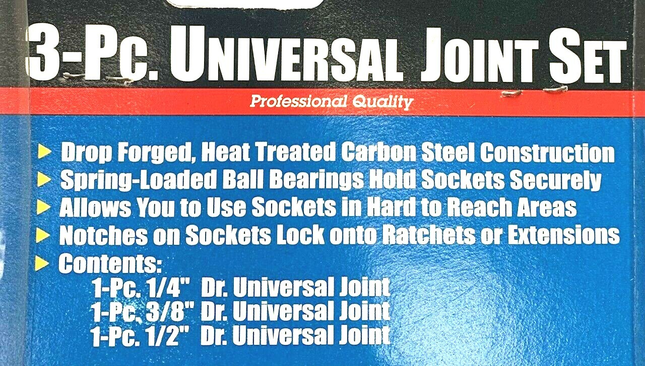 3 PIECE UNIVERSAL JOINT SET UNIVERSAL SOCKET 1/4″, 3/8″, & 1/2″ DRIVE MIT #1730