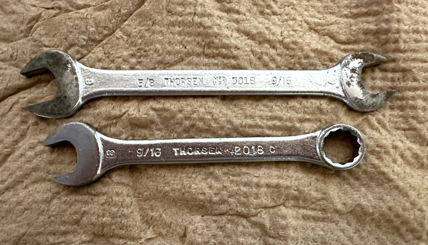 2 Vintage 1960’s Thorsen USA 5/8″ x 9-1/6″ Open End Combination Wrench 3018 2018