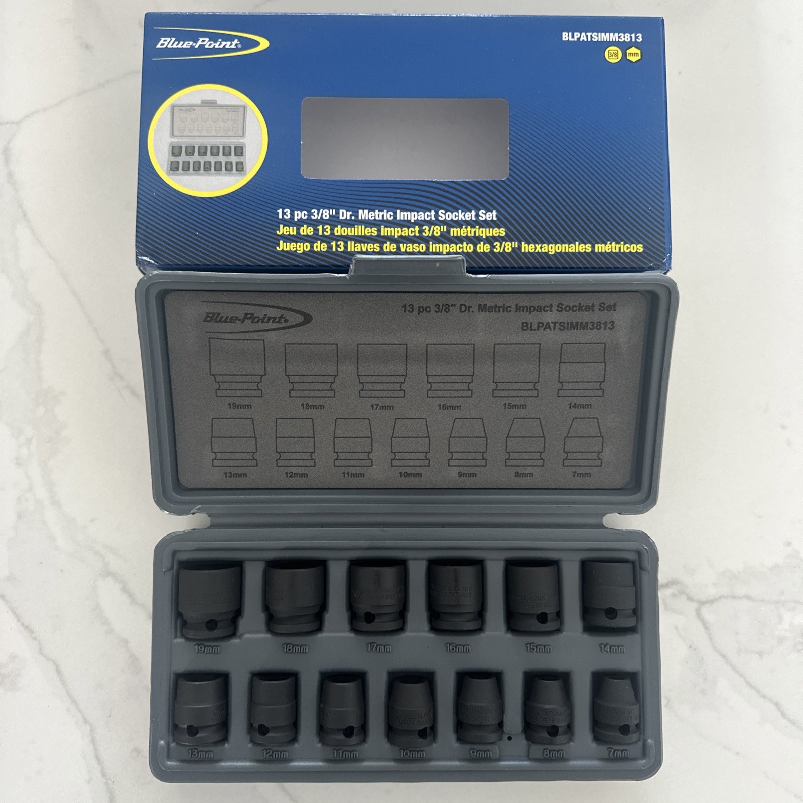 Blue-Point 13 Pc. 3/8″ Drive Metric Shallow 6 Pt. Impact Socket Set W/ Case New