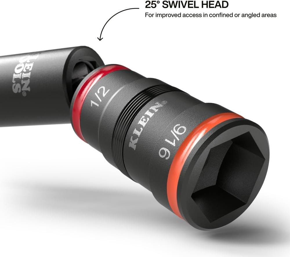 Swivel Flip Impact Socket Set SAE 6 Sizes w/ 25° Adapter Nut Driver Tool