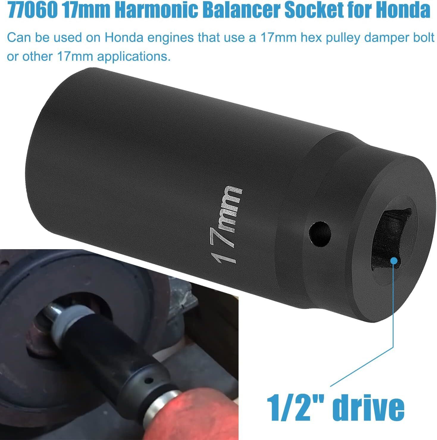77060 17mm Harmonic Balancer Socket Tool For Honda Engines Use with 1/2″ drive
