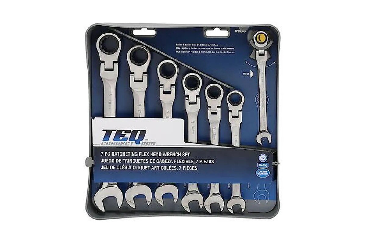 NEW TEQ Correct Pro 7pc Flex Head Ratchet Combination Wrench Set, Metric