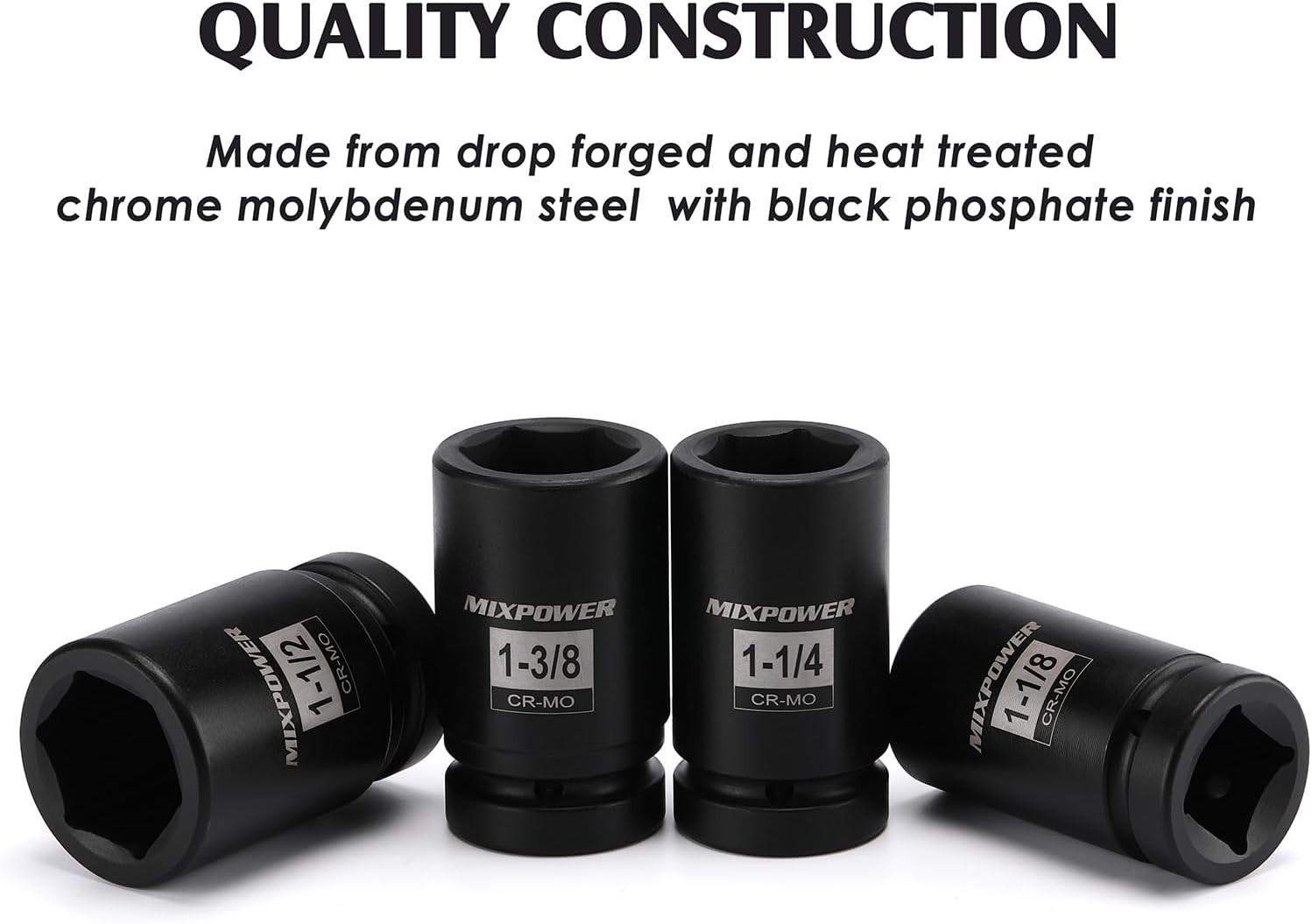 9-Piece 1″ Drive CR-MO Deep Impact Socket Set – Durable Black Phosphate Finish