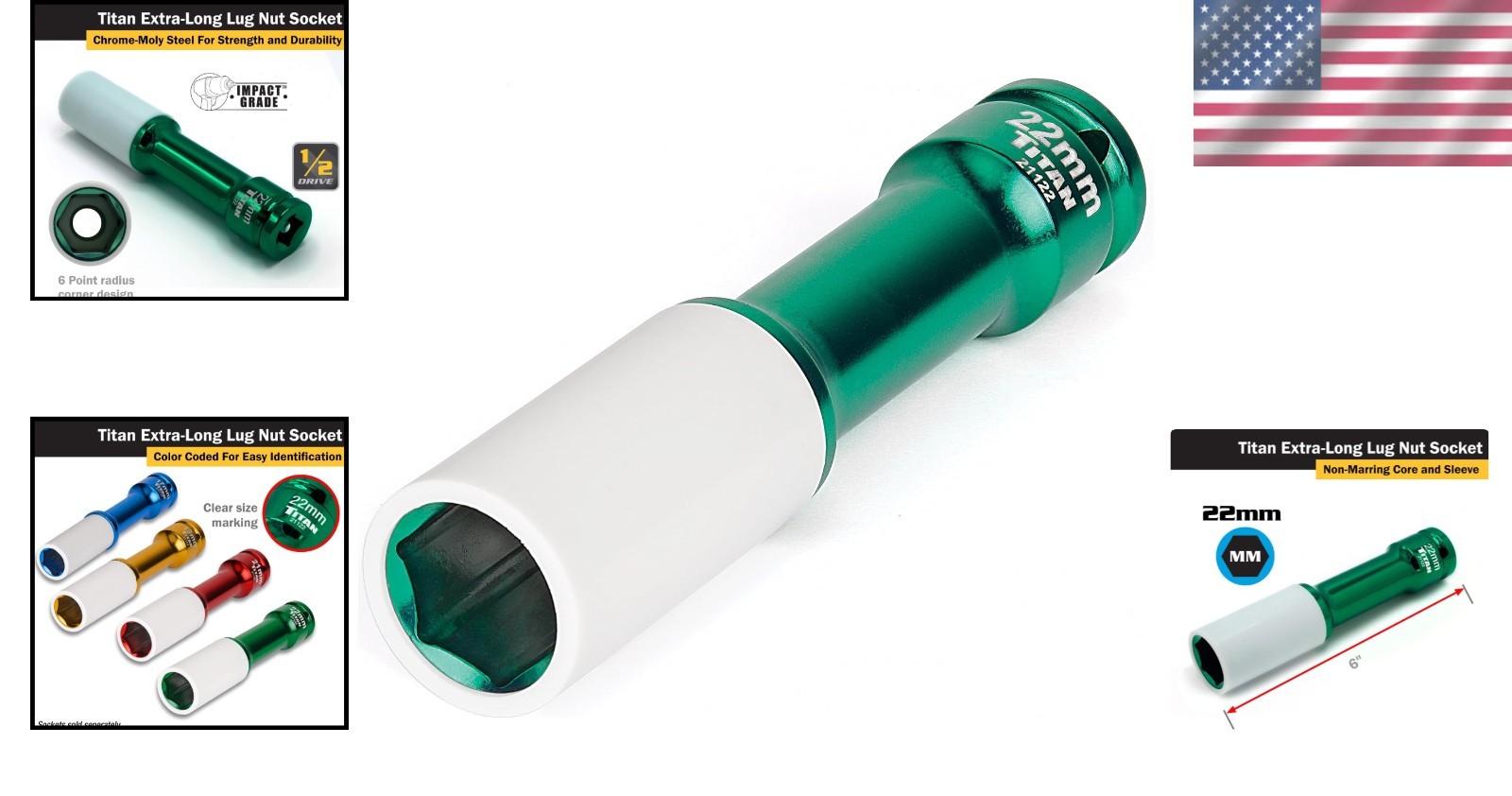 22mm Extra-Long Non-Marring Lug Nut Socket, 1/2-Inch Drive | Durable Chrome Moly