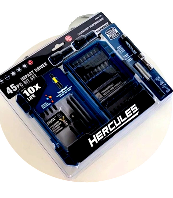 45 Pc Hercules Impact Driver Bit Set Magnetic Guide Drill Torque Slottled Square