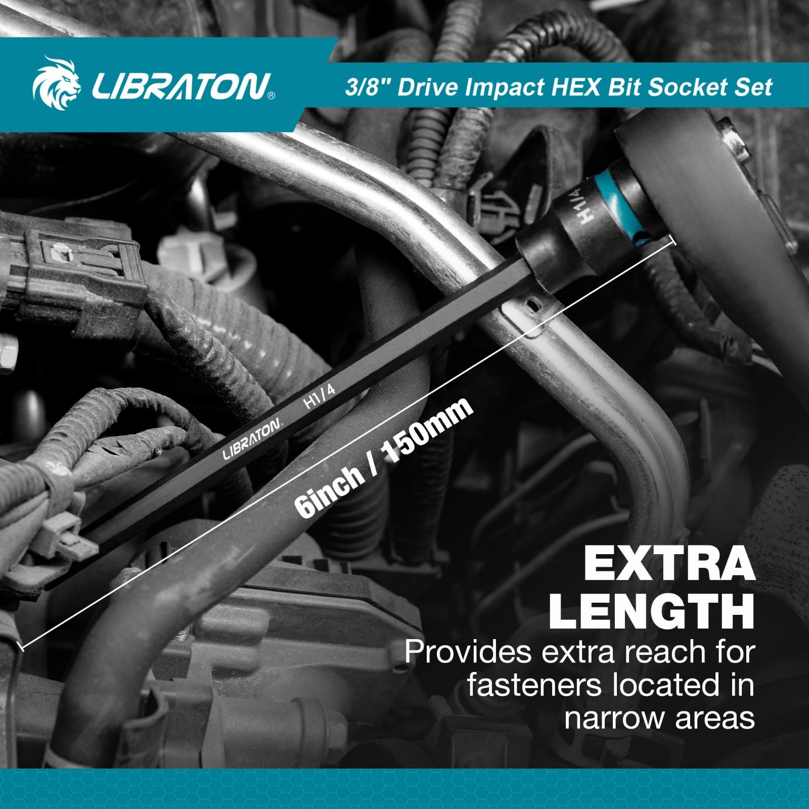 20PCS Long Impact Hex Bit Socket Set – 3/8″ Drive, S2 Steel, SAE & Metric, 6″ Le