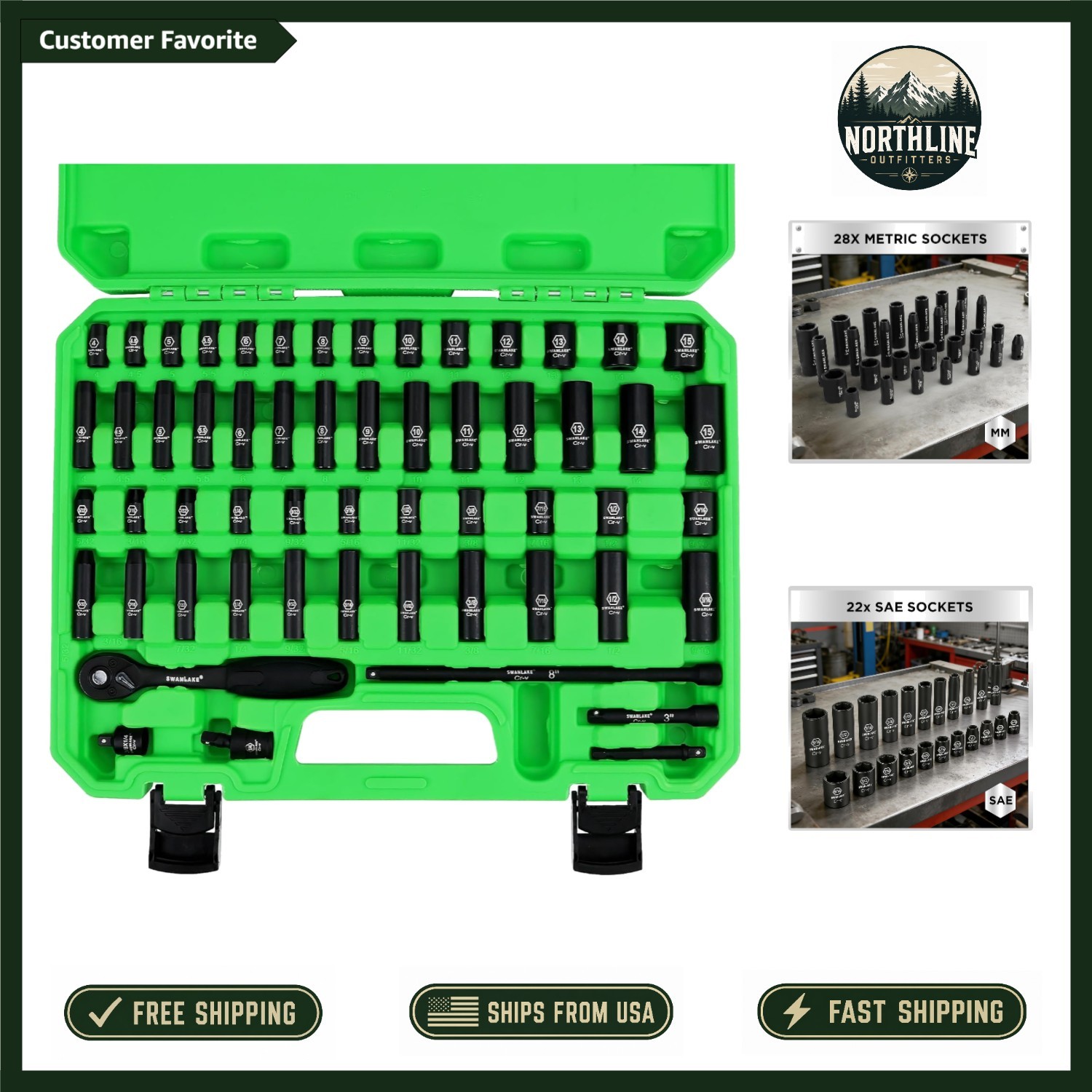 Efficient Mechanical Tool Set – 56-Piece Impact Sockets with Organized Storage